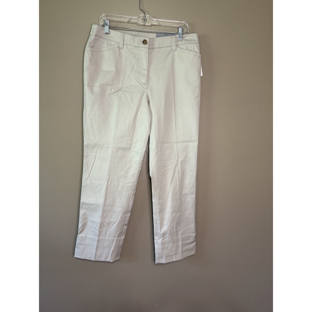 Talbots Women Beige Straight Leg Chino Pants Size 10 Flat Front Relaxed Fit